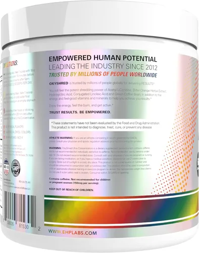 Miniatura 8 de EHP Labs OxyShred Polvo de Pre Entrenamiento - Polvo de Preentrenamiento con L Glutamina y Acetil L Carnitina, Bebida de Impulso de Energía