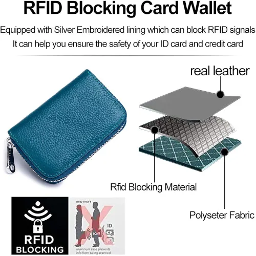 Miniatura 6 de Tarjetero RFID de cuero genuino para tarjetas de crédito con cremallera, Moderno