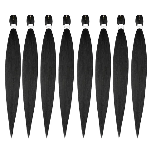 Miniatura 12 de Cabello trenzado preestirado negro natural, cabello largo trenzado de 32 pulgadas, 8 paquetes de extensiones de cabello trenzado profesional