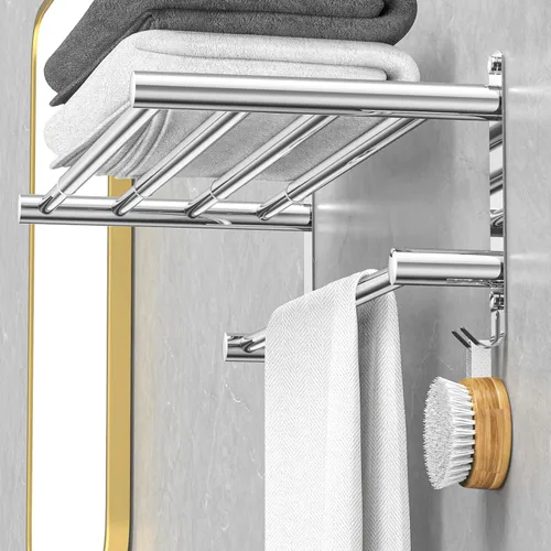 Miniatura 7 de CAXIMSY Toallero ajustable para montaje en pared de baño, 17 a 30.7 pulgadas, toallero adhesivo de acero inoxidable para baño, cocina, doble