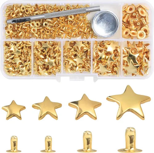 Miniatura 8 de YORANYO Juego de 200 remaches de cuero, tamaños mixtos, tachuelas de estrella para ropa, remaches de bronce con herramienta de manualidades