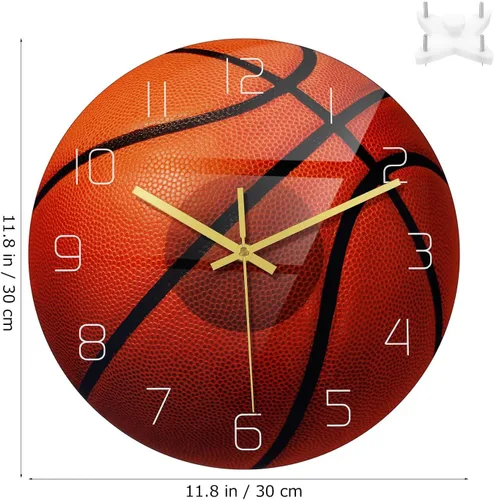 Miniatura 5 de Garneck Reloj de pared de baloncesto de 11.8 pulgadas, decorativo, acrílico, silencioso, para sala de estar, niños, dormitorio, estudio, decoración