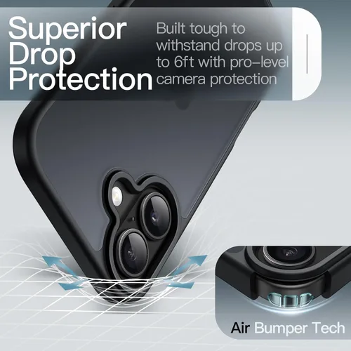 Miniatura 3 de JETech Funda mate para iPhone 17 de 6.3 pulgadas, protección contra caídas de grado militar, carcasa trasera translúcida esmerilada minimalista