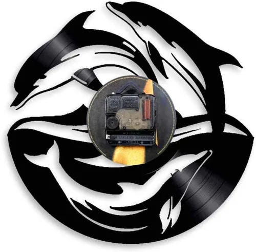 Miniatura 3 de KingLive Dolphin Fish - Reloj de pared de disco de vinilo de 12 pulgadas (11.8 in), color negro, moderno, decorativo, hogar, oficina, niños