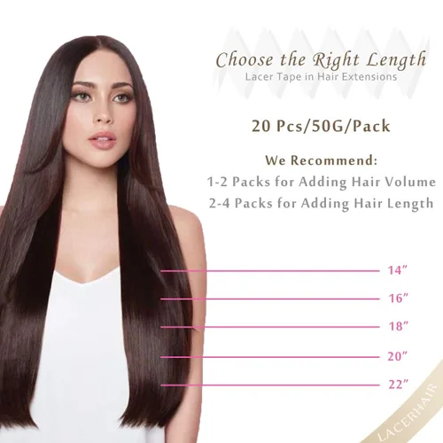 Miniatura 6 de Lacer Extensiones de cabello humano con cinta, cabello humano castaño mezclado con marrón oscuro con raíces de color marrón oscuro, invisible
