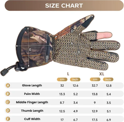 Miniatura 7 de Guantes de caza con calefacción para hombre, guantes térmicos eléctricos recargables de invierno, guantes térmicos de camuflaje para caza, guantes