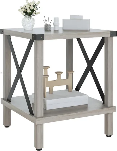 Miniatura 15 de MMEOLUOOK MLBZ06R - Mesa auxiliar cuadrada grande para sofá, mesa de centro industrial de 20 pulgadas, mesa de noche con estante de almacenamiento