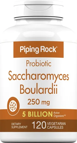 Piping Rock Suplemento probiótico Saccharomyces Boulardii | 5 mil millones de UFC | 120 cápsulas | 250 mg | Vegetariano, sin OMG, sin gluten