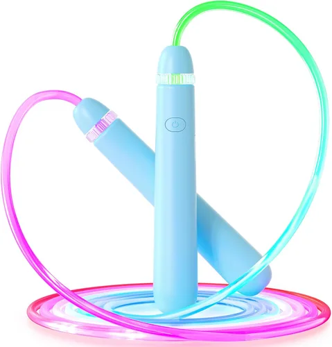 LED Light Up Jump Rope for Kids and Adult, Adjustable Glowing Skipping Rope for Boys and Girls, Colorful Luminous Jumping Rope for Fitness and Azul