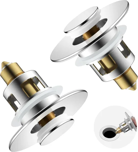 Miniatura 9 de Tapón universal 2 en 1 para lavabo de baño, colador emergente totalmente metálico con cesta de filtro antiobstrucción, para orificios de drenaje