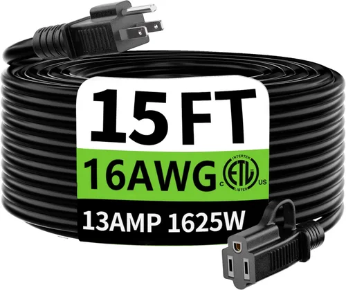 Miniatura 77 de HUANCHAIN Cable de extensión para interiores y exteriores, 50 pies, impermeable, calibre 16/3, flexible, resistente, cable de extensión para Amarillo