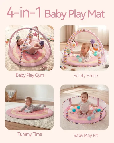 Miniatura 2 de Alfombra de juego 4 en 1 para bebés y gimnasio de juegos para bebés, tapete de actividades para bebés, tapete de actividades para bebés y niños