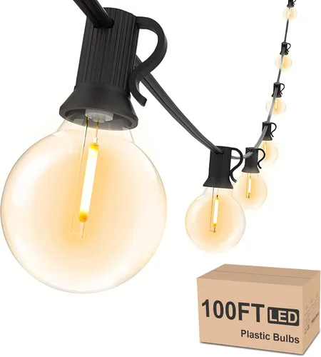 Svater Guirnalda de luces para exteriores impermeables de 100 pies, luces LED para patio exterior con 52 bombillas G40 inastillables, iluminación de