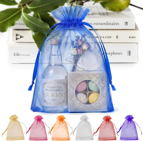 Miniatura 14 de ANZNKU Paquete de 50 bolsas de organza surtidas de 6 x 9 pulgadas, bolsas de malla con cordón, bolsa de malla para regalos, bolsa de organza grande