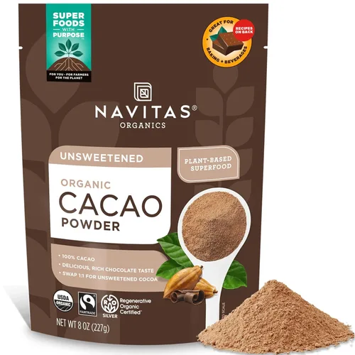 Navitas Organics - Cacao en polvo - Sustituto de cacao en polvo 1:1, para chocolate caliente, horneado y más - Certificado orgánico regenerativo,