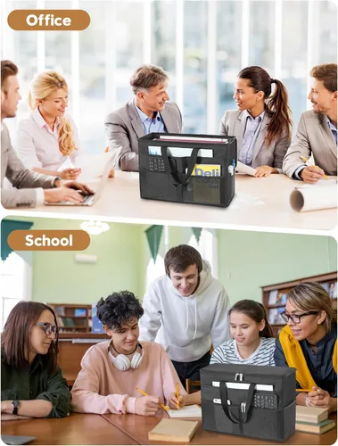 Miniatura 7 de Qozary Paquete de 2 Cajas Organizadoras de Carpetas de Archivos - Bolsa Portátil para Archivos Colgantes con Tapas, Caja Organizadora de Archivos