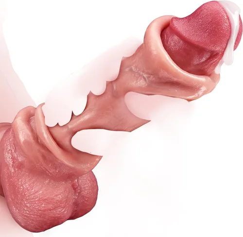 Consolador sexual realista de prepucio movible, consolador de silicona de doble densidad de 9.5 pulgadas, consolador grueso realista con bolas
