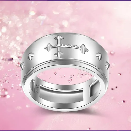 Miniatura 9 de Anillo giratorio con rosario en cruz para la ansiedad, para mujeres, adolescentes, plata de ley con oración a través de él, anillos cruzados