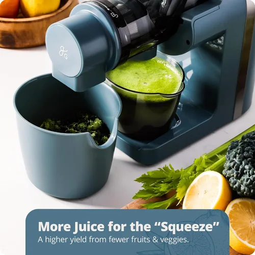 Miniatura 5 de Greater Goods Exprimidor de prensa en frío, potente extractor de jugo de masticación lenta con motor silencioso para frutas y verduras, alto Azul