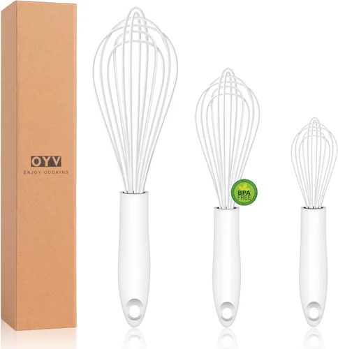 Miniatura 16 de OYV Batidor de silicona colorido apto para lavavajillas, diseño sellado impermeable, juego de 3, batidores de cocina profesionales para cocinar