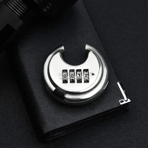Miniatura 5 de Candado de disco de acero inoxidable de 4 dígitos (3 pulgadas) cerradura de combinación para exteriores para almacén, cobertizos, casilleros de Plata