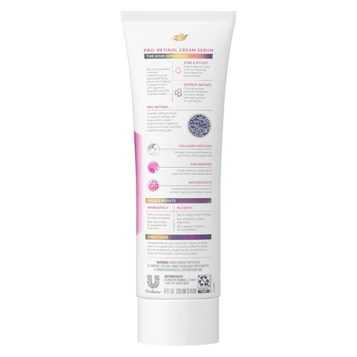 Miniatura 3 de Dove Suero Crema Pro-Retinol + Reafirmante para Elasticidad y Firmeza, con Péptidos de Colágeno, Niacinamida y Antioxidantes, Loción, 8 oz