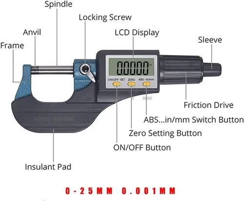 Miniatura 2 de Micrometro Digital Electrónico Exterior, Micrómetro Digital 0-1"/25MM Rango de Medición, Herramientas de Medición Profesionales Pulgadas/Sistema
