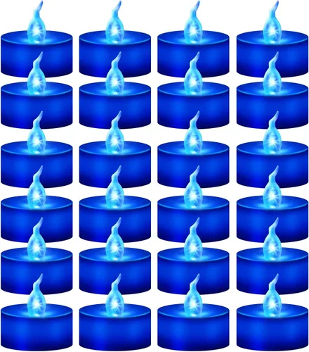 Miniatura 10 de Paquete de 24 velas de té con llama parpadeante roja (fuente de luz LED roja), velas que funcionan con pilas para Navidad, boda, fiesta, día de San