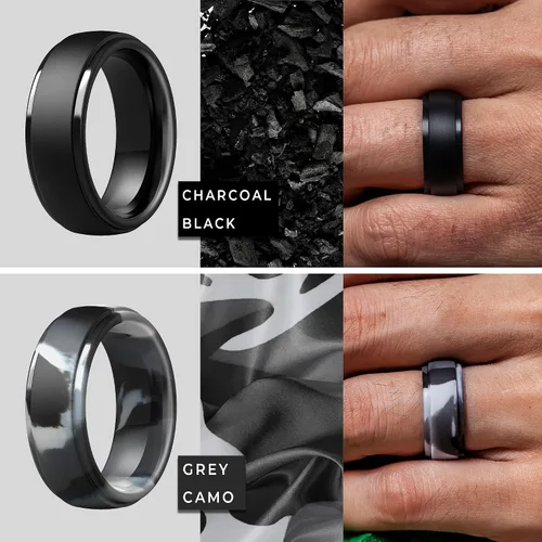 Miniatura 8 de ThunderFit Anillos de boda de silicona para hombre, 0.394 in de ancho y 0.098 in de grosor, paquete múltiple de variedad 1-7