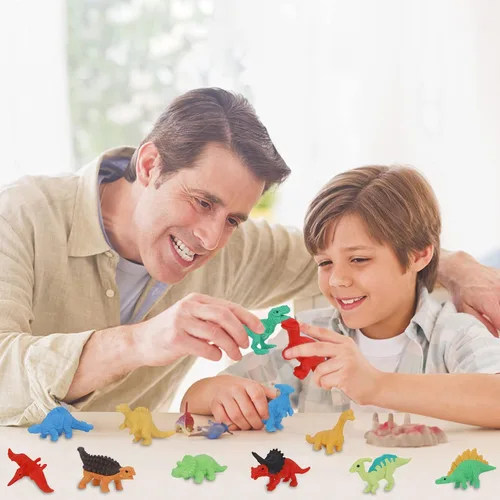 Miniatura 4 de Cllayees 72 borradores de animales para niños, rompecabezas 3D de dinosaurios a granel, mini juguetes de dinosaurio, mascotas de escritorio