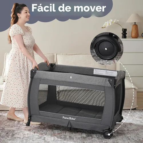 Miniatura 7 de Centro para bebé, corralito plegable para bebé y niño pequeño, moisés, colchón, mesa de cambio para recién nacidos (negro)