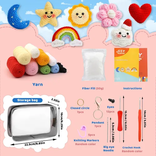 Miniatura 2 de UzecPk Kit de ganchillo de 7 piezas para principiantes, kit de ganchillo para adultos, kits de aprendizaje de ganchillo con relleno de ganchillo
