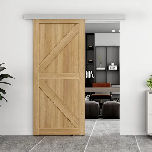 Miniatura 13 de JUBEST Kit de rieles de hardware para puerta corredera de granero de 5 pies, hardware de riel de caja de aleación de aluminio para puerta de madera