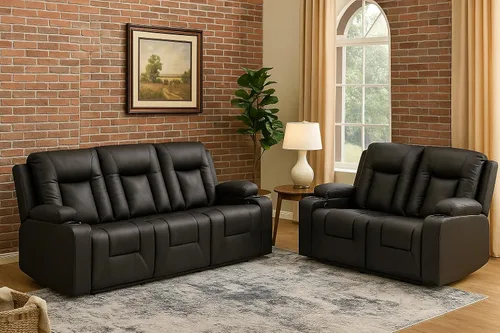 Miniatura 10 de LUCKLIFE Juego de sofá reclinable de cuero con sillones reclinables manuales, juego de muebles de sala con sofá reclinable, sofá biplaza y sillón