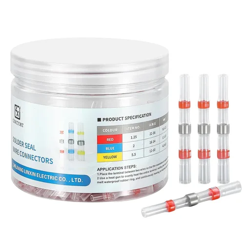 Miniatura 7 de LXNCTORT - 150 conectores de alambre termorretráctiles para soldadura de estaño, terminales impermeables de alambre de empalme a tope A.W.G. 12-10