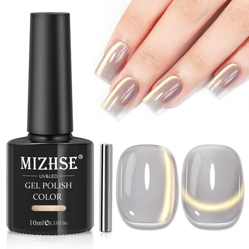Miniatura 8 de MIZHSE Esmalte de uñas de gel de ojo de gato gris, esmalte de gel magnético de vidrio efecto amanecer, efecto de gatito de cristal con barra