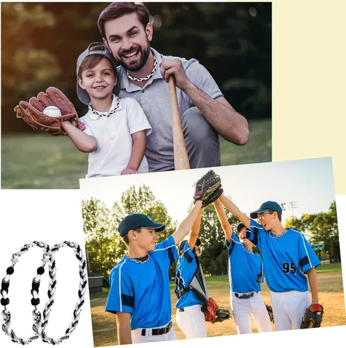 Miniatura 3 de Zeyune Collar de béisbol de 18 pulgadas para niños, tres cuerdas trenzadas, tornado, titanio, collar de cuerda de béisbol para hombre
