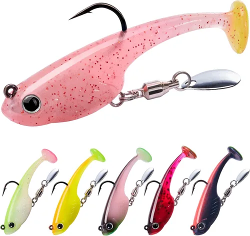 TRUSCEND Duramax Pre-Rigged Fishing Lures with BKK Jig Hooks, 10X Tear-Resistant TPE Soft Swimbaits for Bass Striper Trout Crappie Walleye Grouper,