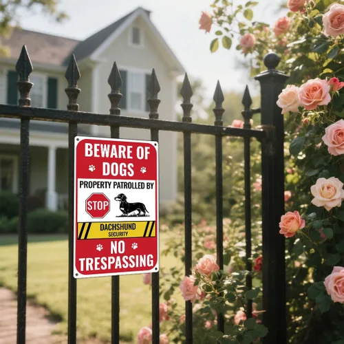 Miniatura 6 de 2 Pack de señales de cuidado con el perro para valla, señal de no traspaso propiedad privada, decoración de perro salchicha para puerta delantera
