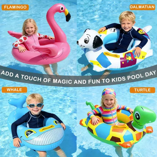 Miniatura 3 de 4 Pack Inflatable Pool Floats for Toddler Age 3-7 Animal Swim Tube Rings for Kids Infant Baby Ride on Beach Floaties with Safety Seat&Handle for