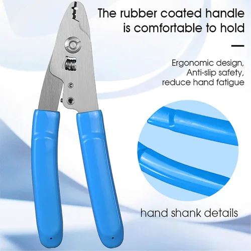 Miniatura 6 de 1 pelacables de fibra óptica de acero inoxidable CFS-3 de 3 orificios de fibra óptica de 3 puertos con mango de 6 pulgadas, azul