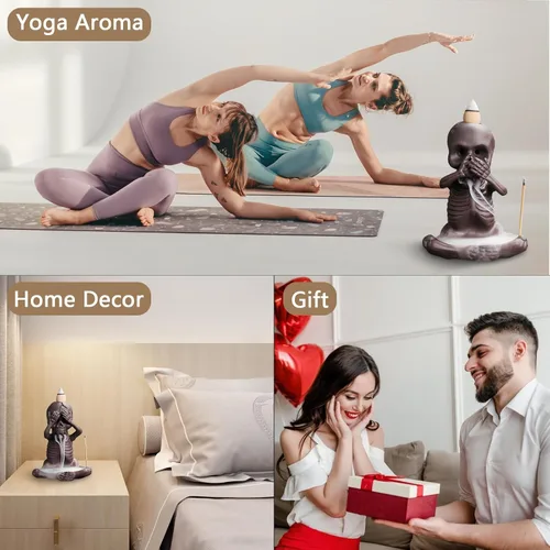 Miniatura 8 de Comeon - Quemador de incienso de reflujo con decoración de calavera, soporte para varillas de incienso de flujo inverso, quemador de incienso