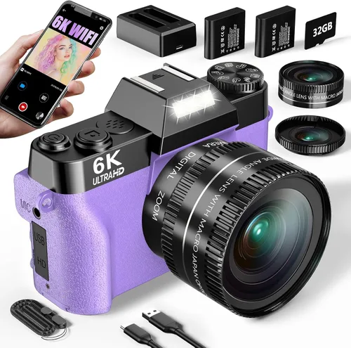 Miniatura 7 de Cámara Digital 6K para Fotografía, Cámara de Vlogging de 64MP para YouTube con Pantalla Abatible de 3" 180°, Zoom 16X con Enfoque Automático Cámaras