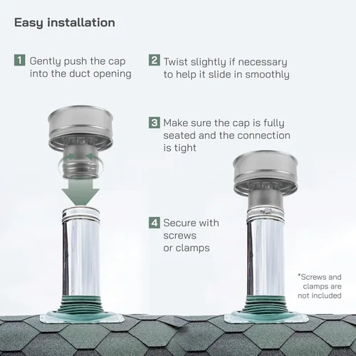 Miniatura 4 de Vent Systems Tapa redonda de ventilación de techo de 4 pulgadas, protector de lluvia de chimenea de acero galvanizado con escudo contra el viento