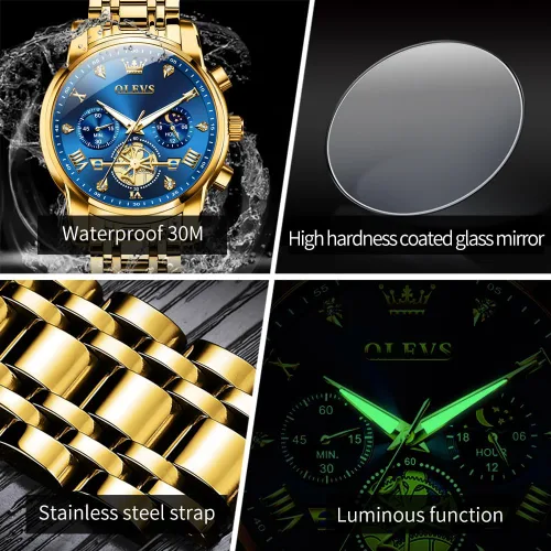 Miniatura 5 de OLEVS Relojes para hombre de plata, reloj de cronógrafo de acero inoxidable para hombre, reloj analógico de cuarzo de cara grande para hombre