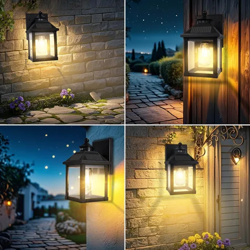 Miniatura 7 de Luces solares de pared para exteriores, luces con sensor de movimiento del atardecer al amanecer, impermeables, luces solares para porche con 3 1