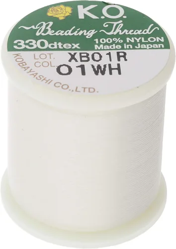 Hilo de nailon para cuentas KO, color blanco, japonés encerado al 100%, 330TEX, resistente a enredos, carrete de 50 m / 55 yardas, para proyectos de