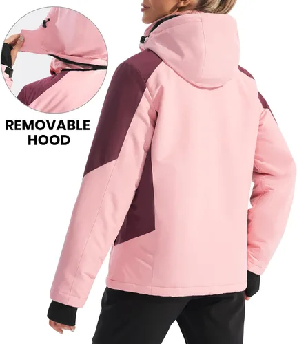Miniatura 3 de Ewedoos Chaquetas de esquí de nieve para mujer con capucha desmontable, resistente al viento, chaqueta de snowboard de invierno para mujer