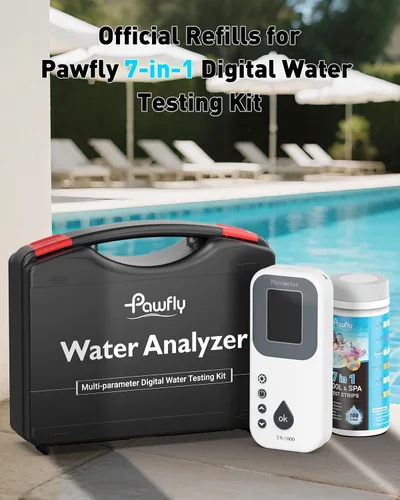Miniatura 3 de Pawfly 100 tiras de prueba de piscina, kit de prueba digital 7 en 1, tiras de prueba de agua para spa y jacuzzi, para pH, dureza total, cloro total