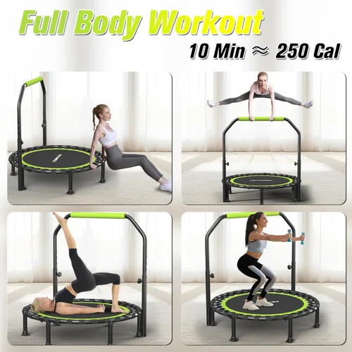 Miniatura 8 de ZCMHAXJ Foldable Mini Trampoline, 40"/48" Rebounder Trampoline for Adults & Kids, 450lbs Capacity with U-Shaped Adjustable Bar, Indoor Fitness
